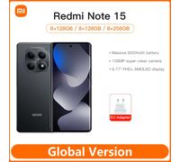 Global Version Xiaomi Redmi Note 15 Mobile Phones MTK Helio G100-Ultra 6.77" AMOLED display 108MP camera 6000mAh Smartphone 8GB 256GB Black