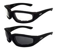 Global Vision Two (2) Pairs Kickback Padded Motorcycle Sunglasses Black Frame Clear Lens Smoke Lens