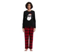 GLOBAL Women's Pyjama Set 100% Cotton Flannel PJs Long-Sleeve Pullover Top and Elastic and Drawstring Bottoms Red Black Plaid M