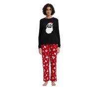 GLOBAL Women's Pyjama Set 100% Cotton Flannel PJs Long-Sleeve Pullover Top and Elastic and Drawstring Bottoms Christmas Biscuit Gingerbread Men XXL