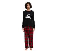 GLOBAL Women's Pyjama Set 100% Cotton Flannel PJs Long-Sleeve Pullover Top and Elastic and Drawstring Bottoms Red Plaid XXL