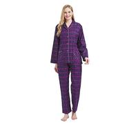GLOBAL Women's Pyjama Sets 100% Cotton Flannel Ladies PJs Button Front Top Drawstring Bottoms Blue/Purple/White,plaid 2,XXL