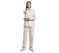 GLOBAL Women's Pyjama Sets 100% Cotton Flannel Ladies PJs Button Front Top Drawstring Bottoms Pink Cashew Flowers,XL