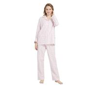 GLOBAL Women's Pyjama Sets 100% Cotton Flannel Ladies PJs Button Front Top Drawstring Bottoms Pink, Flowers L