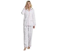 GLOBAL Women's Pyjama Sets 100% Cotton Flannel Ladies PJs Button Front Top Drawstring Bottoms Pink Mini, Mini Flowers XL
