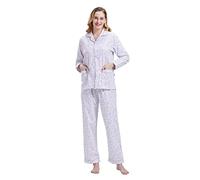GLOBAL Women's Pyjama Sets 100% Cotton Flannel Ladies PJs Button Front Top Drawstring Bottoms Purple Flowers 4,XL
