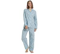 GLOBAL Womens Pyjama Sets 100% Cotton Ladies PJs Button Front Top and Drawstring Bottoms Blue Cashew Flowers, S