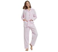 GLOBAL Womens Pyjama Sets 100% Cotton Ladies PJs Button Front Top and Drawstring Bottoms Soft Pink Stripes, M