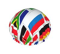 Global World Flag Shower Caps For Women,Waterproof Reusable Shower Hair Caps Bath Caps Turban Shower Cap For Girls