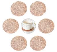 GLOBALDREAM Coasters, 6pcs Hollowed-Out Round Cup Coaster Metallic Round Coffee Coasters Table Decorative Non-Slip Drinks Coasters PVC Insulation Pads Mats(Rose Gold, 10cm)