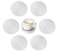 GLOBALDREAM Coasters, 6pcs Hollowed-Out Round Cup Coaster Metallic Round Coffee Coasters Table Decorative Non-Slip Drinks Coasters PVC Insulation Pads Mats(Silver, 10cm)