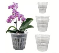 GLOBALHUT 6 Pcs Clear Orchid Pots With Tray, The Flower Pot Is Designed With Multiple Drainage Holes, Enhanced Airflow And Drainage, 4.3-inch Flower Pot For All Kinds Of Plants(11CM)