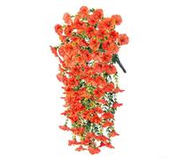 GLOBALHUT Artificial Morning Glory Hanging Flowers, 75cm Long Lifelike Outdoor Indoor Decor Silk Eucalyptus Leaves Waterproof Faux Plant(sunset red)