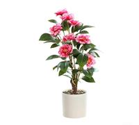 GLOBALHUT Artificial Plant Camellia, 42Cm Fake Plants In Pots Faux Camellia Plants Potted, Fake Flower Small Bonsai Tree For Home Bedroom Office Desk(rose red)