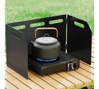 GLOBALHUT Gas Stove Windshield - Folding Camping Stove Windshield Cooker WindScreen, For Camping, Hiking, Picnicking - Black Zinc-Iron Alloy Construction(Three-fold)