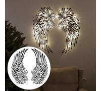 GLOBALHUT Metal Wall Art Decor, 1 Pair Angel Wings Metal Wall Art Decor With Led Lights Wall Hanging Decorations For Dining Room, Children's Room, Living Room