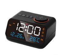 GLOBALHUT Modern FM Radio Alarm Clock, With LED Display, Time, Temperature & Humidity Monitor, Compact Design For Bedside Table(Black)