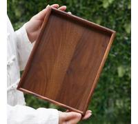 GLOBALHUT Natural Walnut Tea Serving Tray, Japanese Style Wooden Snack Plate For Coffee Dessert And Dry Tea, Smooth Hand-Finished-Surface With Ergonomic Handles(36x25x2.6cm)