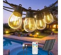 GlobaLink 11.3M Solar Festoon Lights Outdoor, 10-Bulb S14 Dimmable Solar String Lights with Remote, 8 Lighting Modes & Timer, 2700K Warm White, IP65 Waterproof for Garden & Patio Gazebo