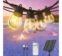 GlobaLink 16.3M Solar Festoon Lights Outdoor, 15-Bulb S14 Dimmable Solar String Lights with Remote, 8 Lighting Modes & Timer, 2700K Warm White, IP65 Waterproof for Garden & Patio Gazebo