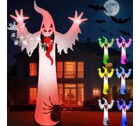GlobaLink 3.6m/12ft Halloween Inflatable Ghost, IP44 Waterproof Halloween Outdoor Inflatable with Horror Induction Sound and 7-Color RGB Lights, Blow up White Ghost for Party Garden Decor