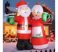 GlobaLink 7FT Christmas Inflatables Santa Claus Outdoor Decorations, Animated Cheers Santa Inflatable Christmas Decorations with Built-in LEDs, Christmas Blow Up Yard Decor for Garden Lawn Outdoor