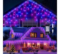 GlobaLink Christmas Icicle Lights, 10M 400LEDs, Connectable, Blue & Purple | Mains Powered Icicle Fairy Lights, 8 Modes & Timer, 80 Drops, Outdoor Christmas Decor for Roof, Eaves, Balcony, Wall & Window