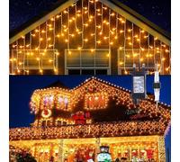 GlobaLink Christmas Icicle Lights Outdoor, 10M/32FT 400LED Icicle Fairy Lights with Timer & 8 Modes, 80 Drops Mains Powered Outdoor Christmas Lights for Roof Balcony Eaves Wall Windows - Warm White