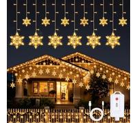 GlobaLink Christmas Snowflake Lights, 3.3m 144LED, Rechargeable, Warm White | Snowflake Icicle Lights with 6 Large & 6 Small Snowflakes, 8 Modes, Timer & Memory for Window, Eaves & Outdoor Decoration