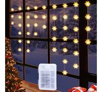 GlobaLink Christmas Window Lights, 1.35mx70cm 50LEDs Battery Powered Snowflake Curtain Lights, Waterproof Snowflake Xmas Fairy Lights with 8 Modes for Indoor Outdoor Holiday Decorations