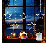 GlobaLink Christmas Window Lights 5 Stars 96 LEDs Star Christmas Lights Battery Powered Colour Changing with 8 Modes Timer Hanging Star Fairy Lights for Indoor Outdoor Home Window Xmas Wedding Party