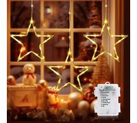 GlobaLink Christmas Window Stars - 3 Pack 23cm Battery Powered Warm White Star Curtain Lights with 8 Modes & Timer, IP65 Waterproof for Indoor/Outdoor