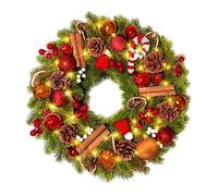 GlobaLink Christmas Wreath, 40cm/16Inch Battery Powered Christmas Door Wreaths with 40LEDs, Artificial Xmas Wreaths with Timer Function 8 Modes for Front Door Fireplace Festival Wall Decoration