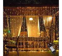 GlobaLink Curtain Lights, 600LEDs 6x3m Curtain Fairy Lights, Waterproof Christmas Window Lights with 8 Modes, Plug in Waterfall String Lights for Wedding Wall Party Bedroom Indoor Outdoor - Warm White