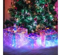 GlobaLink Light Up Christmas Presents Set of 3, Light Up Gift Boxes Mains Operated 140 LEDs, 8 Modes & Timer, Christmas Tree Decorations Indoor Xmas for Holiday, Party, Home, Multicolored