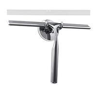GlobaLink Shower Squeegee, 12 inches Stainless Steel Shower Scrapers with Hanging Adhesive Hook All-Purpose Bathroom Window Wiper With Replacement Silicone Blade for Shower Door, Mirror-Siliver
