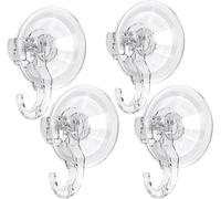 GlobaLink Suction Hooks, 4 Pack Clear Reusable Heavy Duty 3KG Vacuum Suction Cup Hooks, Plastic Smooth Wall Hangers Vacuum Seamless Sucker Hook for Bathroom Kitchen Window Bags Coats Caps Towel