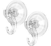 GlobaLink Suction Hooks, Clear Reusable Heavy Duty 3KG Vacuum Suction Cup Hooks, Plastic Suction Hanger Vacuum Seamless Sucker Hook for Bathroom Kitchen Window Bags Coats Xmas Wreath, 2 Pack