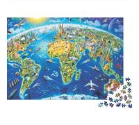 GlobalLandmarksAnimalsTravel 1000 Pieces Puzzles Colorful World Map Earth Wall Decoration Decompression Jigsaw for Men And Women Challenging Puzzles Jigsaw Puzzles for Adults 52x38cm/1000pcs