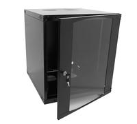 GlobalRack 9U Wall Mount Cabinet, Glass Door, Locking Casters, 2 Fans