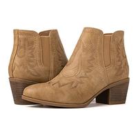GLOBALWIN Women's Cowgirl boots Western Short Ankle Pull On Comfortable Cowboy Boots For Women Low Heel, 21yy01 Khaki, 7 UK