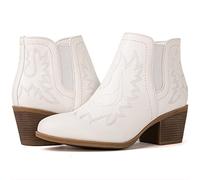 GLOBALWIN Women's Cowgirl boots Western Short Ankle Pull On Comfortable Cowboy Boots For Women Low Heel, 21yy01 White, 9 UK