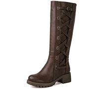 GLOBALWIN Women's Knee High Boots Riding Boots For Women Wide Calf Motorcycle Boots Low Heel With Side Zipper, 22yy08 Brown, 9 UK