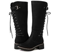 GLOBALWIN Women's Lace Up Back Knee High Fashion Boots, 19yy29 Black2, 9 UK