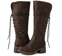 GLOBALWIN Women's Lace Up Back Knee High Fashion Boots, 19yy29 Brown3, 5 UK