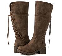 GLOBALWIN Women's Lace Up Back Knee High Fashion Boots with Heels, 19yy29 Camel3, 9.5