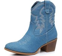 GLOBALWIN Women's Mid Calf The Western Cowboy Boots Fashion Cowgirl Boots For Women Low Heel, 22yy10 Denim Blue, 5.5 UK