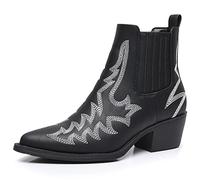 GLOBALWIN Women's Pointed Toe Boots Pull On Cowboy Ankle Booties The Western Cowgirl Boots, 23yy05 Black, 5.5 UK