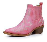 GLOBALWIN Women's Pointed Toe Boots Pull On Cowboy Ankle Booties The Western Cowgirl Boots, 23yy05 Pink, 6 UK