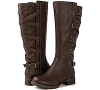 GLOBALWIN Women's Quilted Knee High Fashion Boots Strappy Boots For Women, 21yy10 Brown2, 7 UK